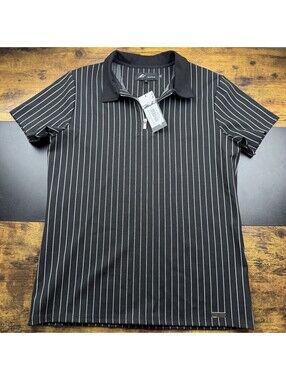 Mauvais Black Pinstripe Half Zip Polo Shirt Men’s XL NWT Slim Fit Short Sleeve
